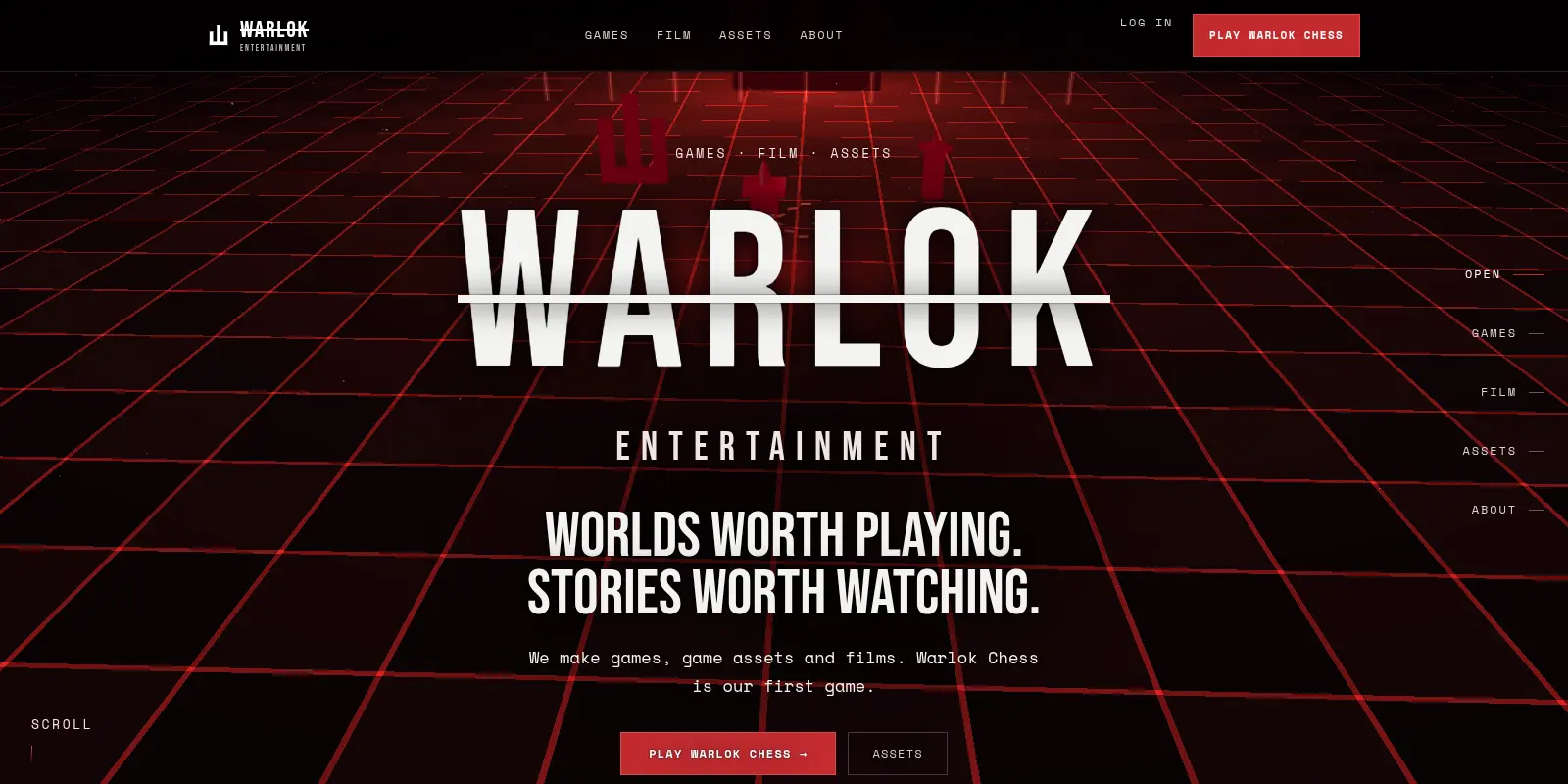 Warlok Entertainment homepage with the wordmark over the live night scene